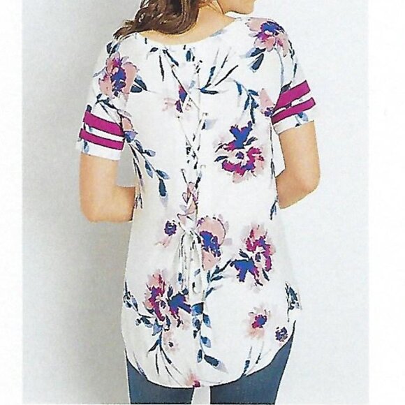 NWOT Maurices 24/7 Floral Lace-up Back Baseball Tee - Picture 9 of 9
